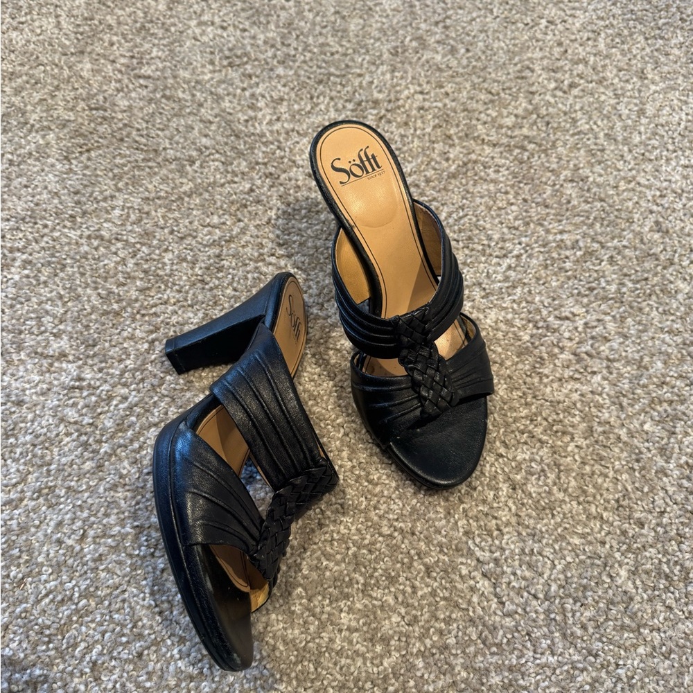 Söfft Black Braided Leather Slide Heels